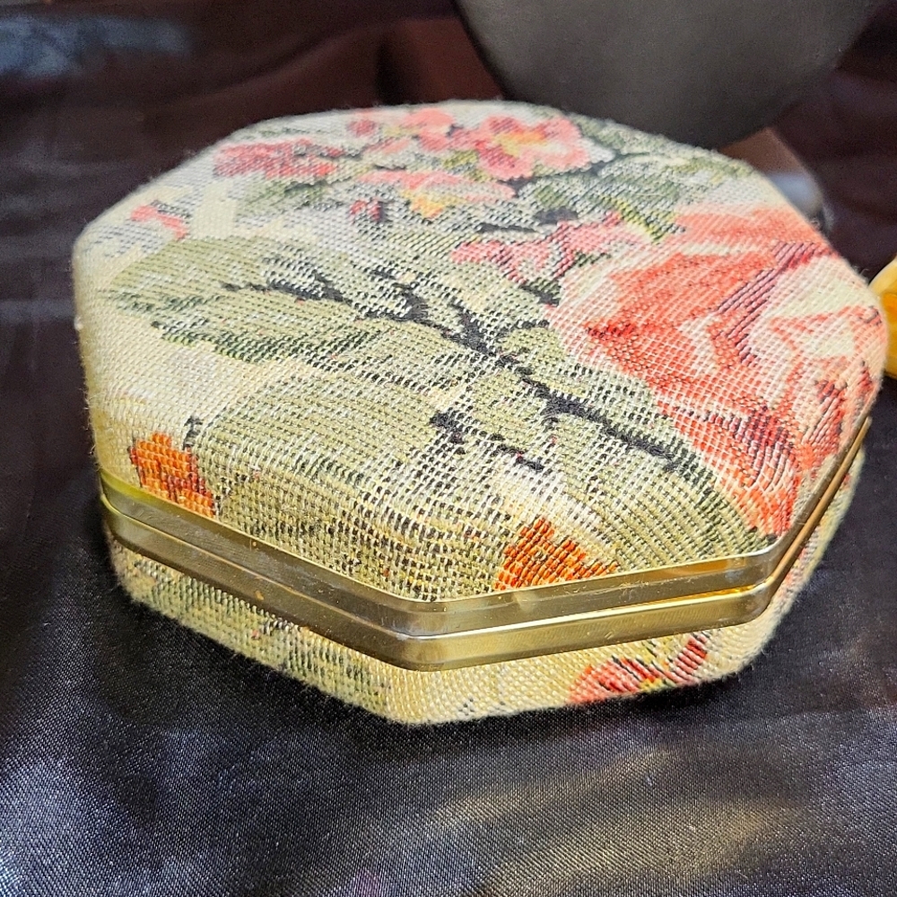 SOLD ! 68. Vintage Embroidered Travel Jewelry Box w Mirror